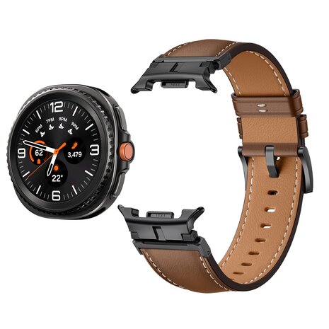 Strap-it® Strap-it Samsung Galaxy Watch 8 - 44mm luxe leren bandje (bruin)