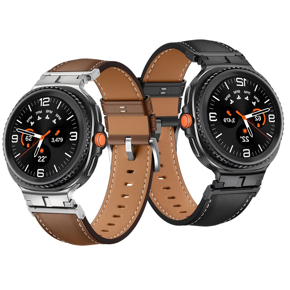 Strap-it® Strap-it Samsung Galaxy Watch 8 - 44mm luxe leren bandje (bruin)