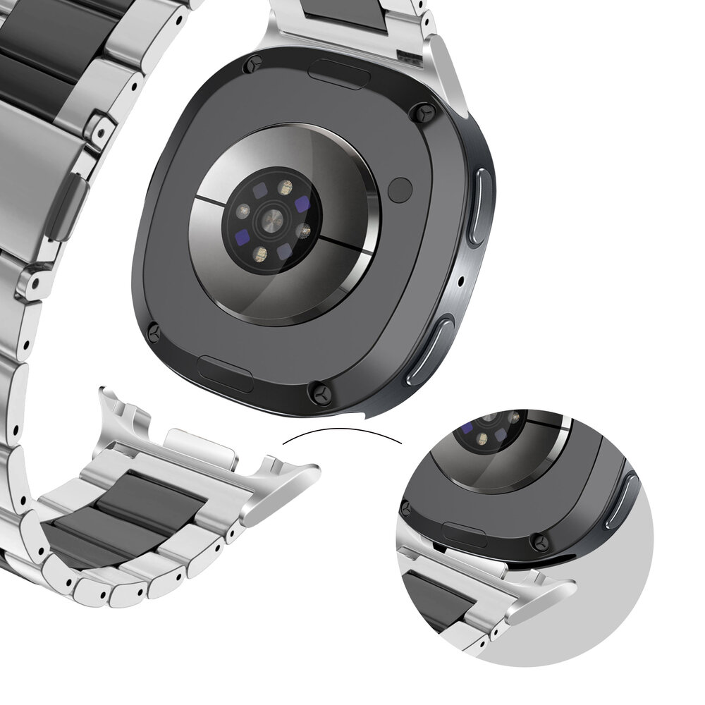 Bandz Bandz Samsung Galaxy Watch 8 Classic stalen band 'Classic' (zilver/zwart)