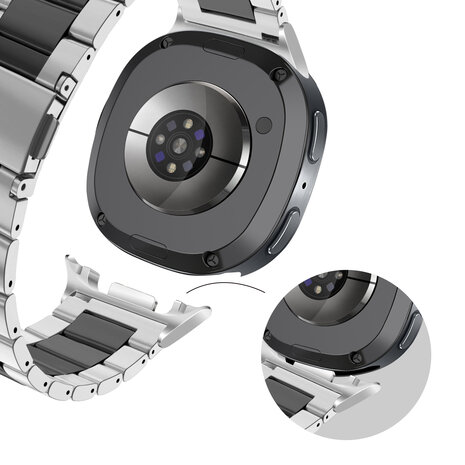 Bandz Bandz Samsung Galaxy Watch 8 Classic stalen band 'Classic' (zilver/zwart)