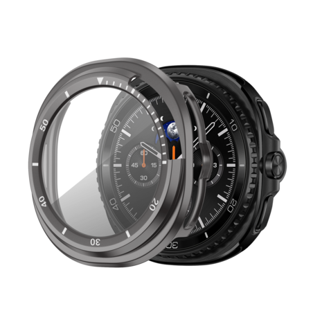 Bandz Bandz Samsung Galaxy Watch 8 Classic bezel hoesje met glas (titanium grijs/wit) Bandz Bandz Samsung Galaxy Watch 8 Classic bezel hoesje met glas (titanium grijs/wit)