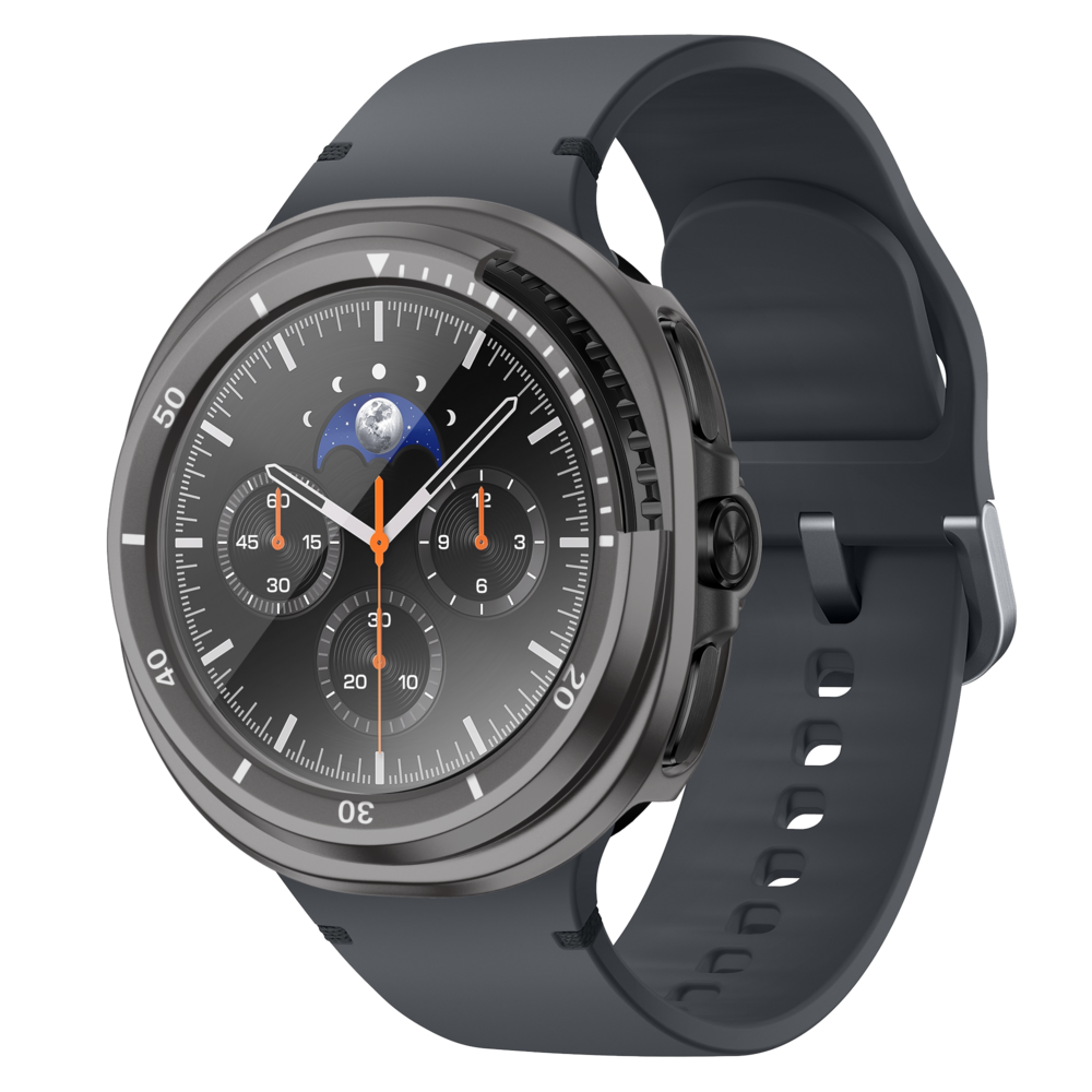 Bandz Bandz Samsung Galaxy Watch 8 Classic bezel hoesje met glas (titanium grijs/wit) Bandz Bandz Samsung Galaxy Watch 8 Classic bezel hoesje met glas (titanium grijs/wit)