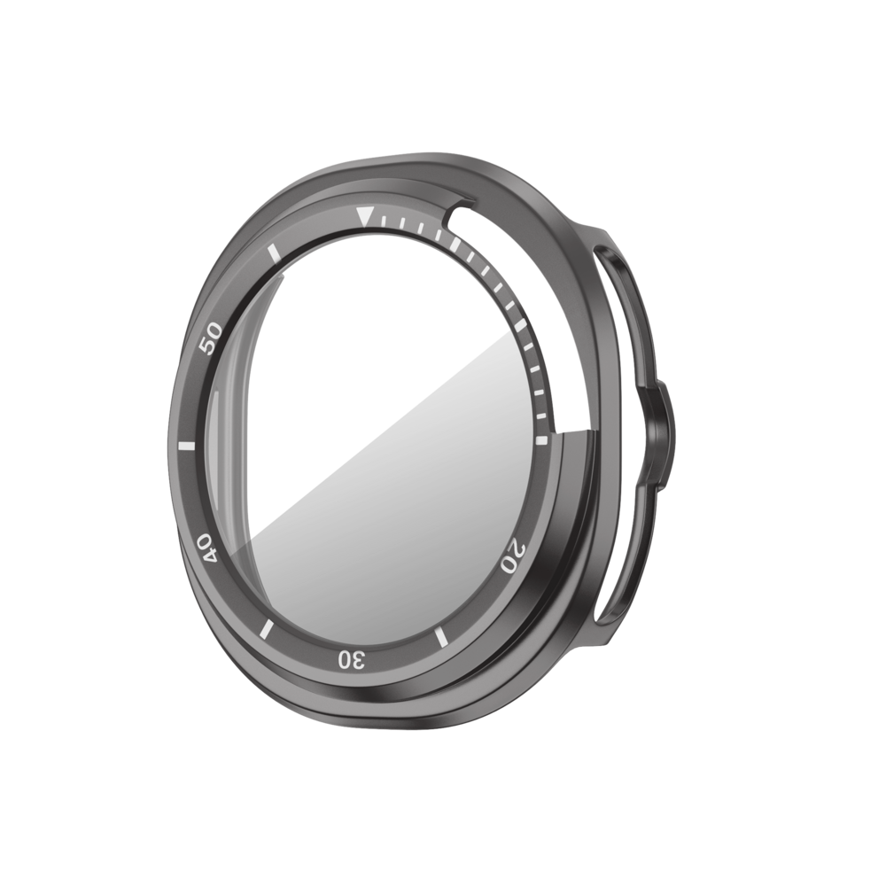 Bandz Bandz Samsung Galaxy Watch 8 Classic bezel hoesje met glas (titanium grijs/wit) Bandz Bandz Samsung Galaxy Watch 8 Classic bezel hoesje met glas (titanium grijs/wit)