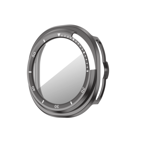 Bandz Bandz Samsung Galaxy Watch 8 Classic bezel hoesje met glas (titanium grijs/wit) Bandz Bandz Samsung Galaxy Watch 8 Classic bezel hoesje met glas (titanium grijs/wit)