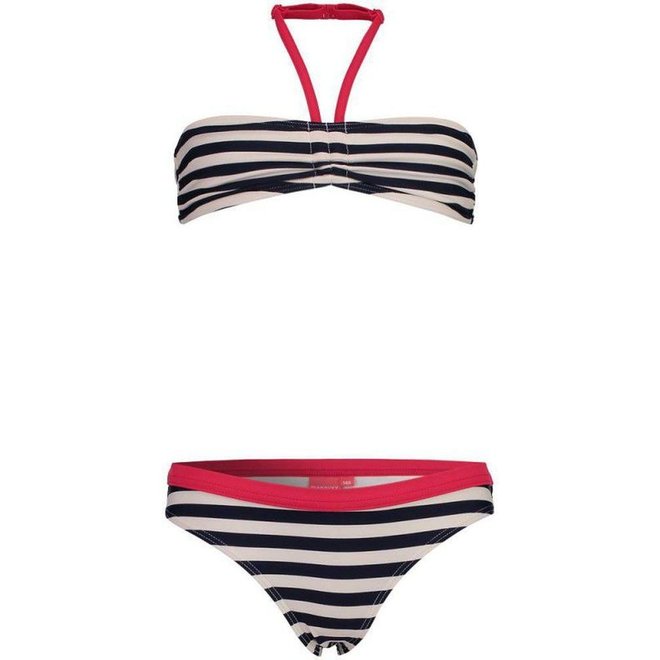 Manouxx Meisjes Bandeau Bikini Streep/Blauw/Wit