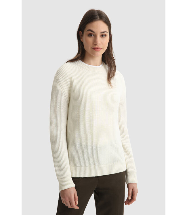 Woolrich Woolrich Dames Merino Wool Crewneck Sweater Ivory