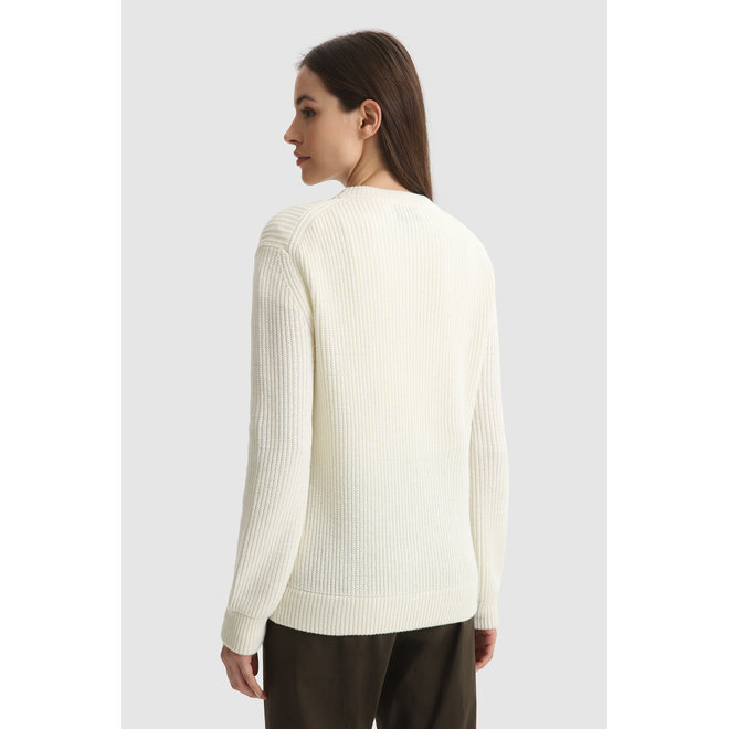 Woolrich Dames Merino Wool Crewneck Sweater Ivory