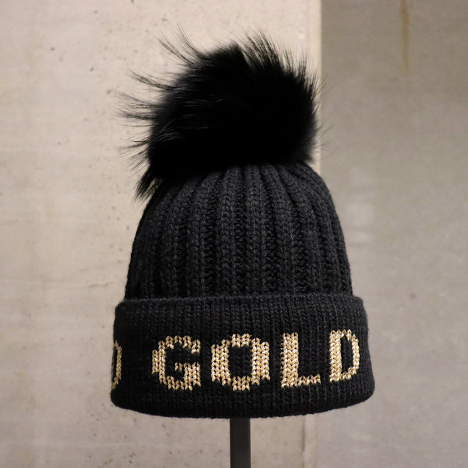 Goldbergh Hodd Beanie Real Fur Black/Gold