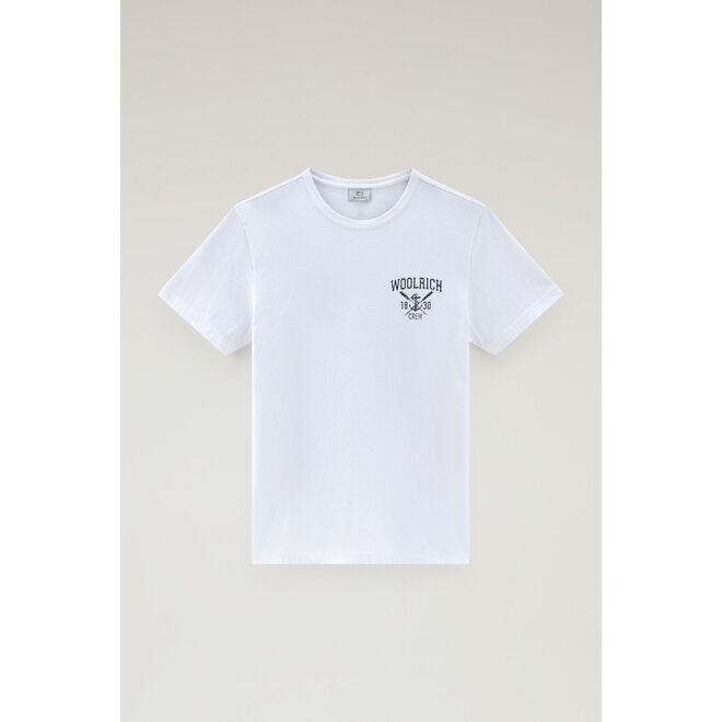 Woolrich Heren Navy Logo T-Shirt Bright White