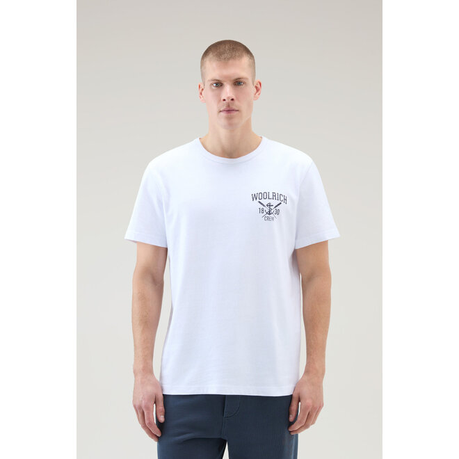 Woolrich Heren Navy Logo T-Shirt Bright White