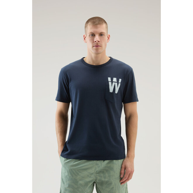 Woolrich Heren Flag T-Shirt Melton Blue