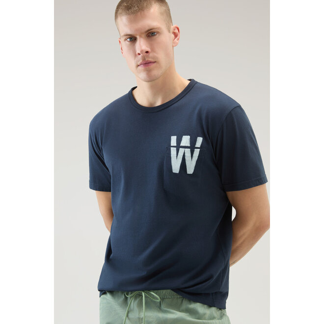 Woolrich Heren Flag T-Shirt Melton Blue