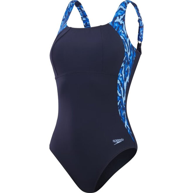 Speedo Dames Eco Lunalustre Print Shaping Badpak Navy