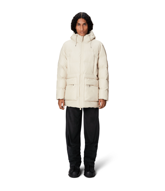 Rains Rains Unisex Alta Long Puffer Cargo Jacket W3T4 Dune Grain