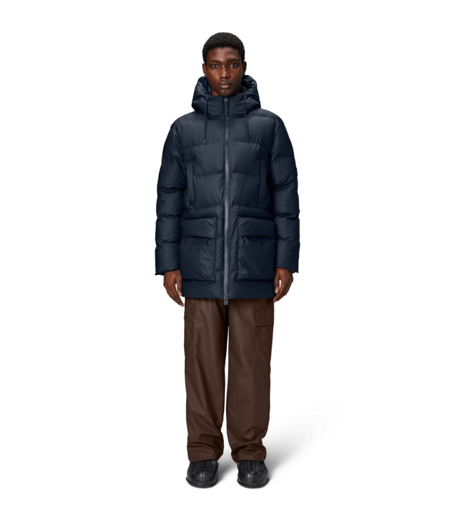 Rains Rains Unisex Alta Long Puffer Cargo Jacket W3T4 Navy