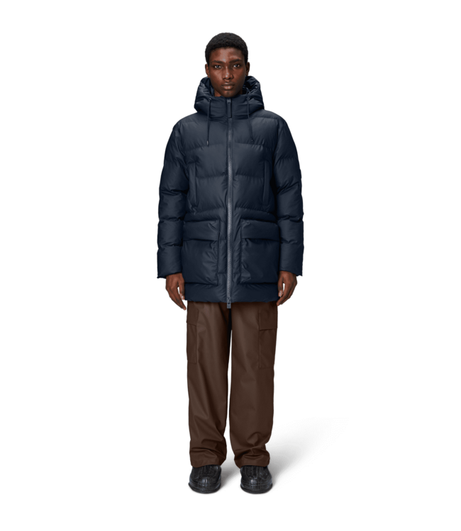 Rains Rains Unisex Alta Long Puffer Cargo Jacket W3T4 Navy