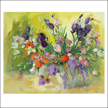 Art Revisited kunstkaart Carla Rodenberg - stilleven paarse bloemen