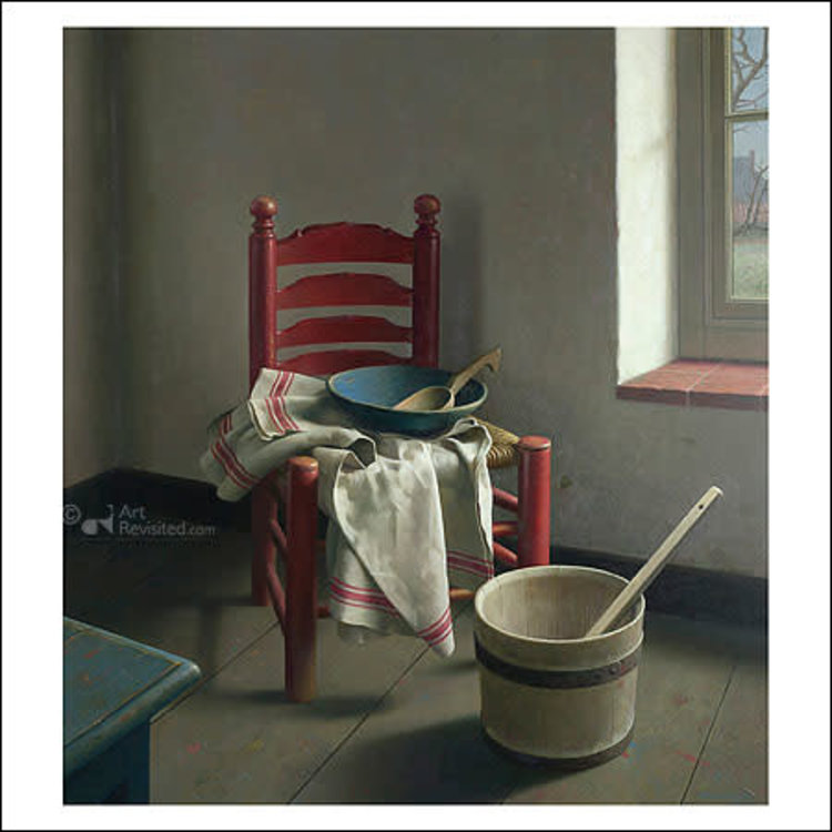 Art Revisited kunstkaart Henk Helmantel - atelier met rode knopstoel