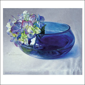 Art Revisited kunstkaart Adriana van Zoest - blue bowl with hydrangea