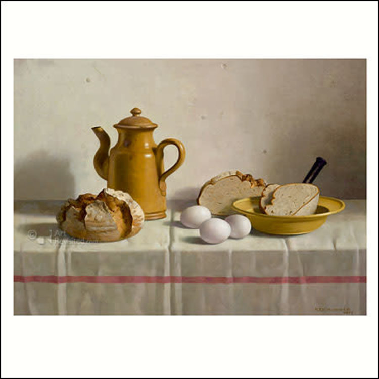 Art Revisited kunstkaart Henk Helmantel - brood uit Eemden, eieren e koffiekan