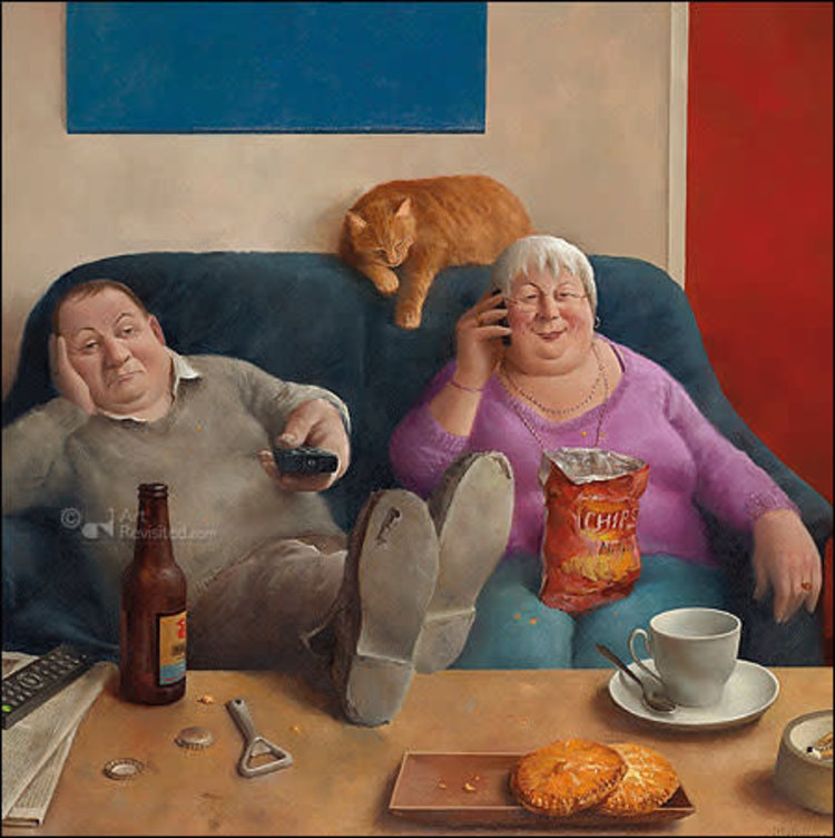 Art Revisited kunstkaart Marius van Dokkum - familie aan de lijn