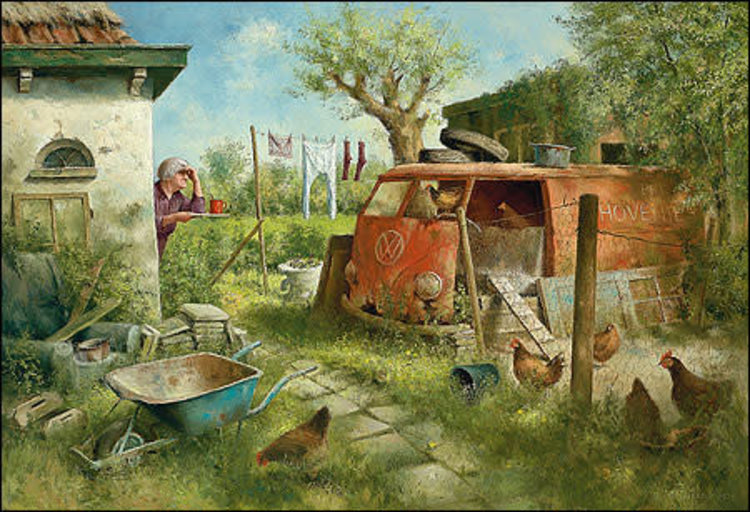 Art Revisited kunstkaart Marius van Dokkum - kippenhok