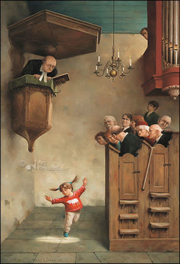 Art Revisited kunstkaart Marius van Dokkum - dansje in de kerk