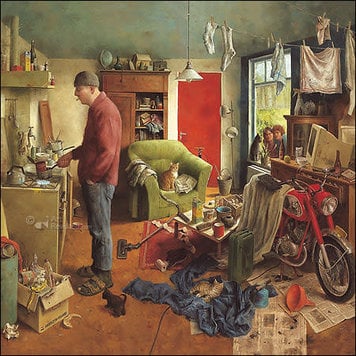 Art Revisited kunstkaart Marius van Dokkum - mannenhuishouding