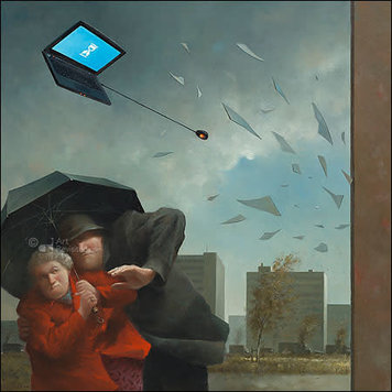 Art Revisited kunstkaart Marius van Dokkum - trage computer