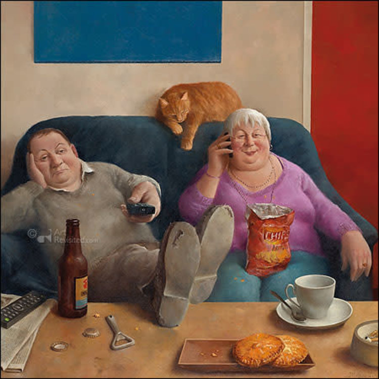 Art Revisited kunstkaart Marius van Dokkum - familie aan de lijn