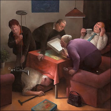 Art Revisited kunstkaart Marius van Dokkum - onder moeder paraplu