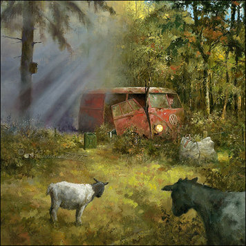 Art Revisited kunstkaart Marius van Dokkum - rokend geitenhok