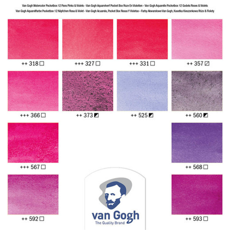 Van Gogh aquarelverf box 12 napjes - Pinks & Violets