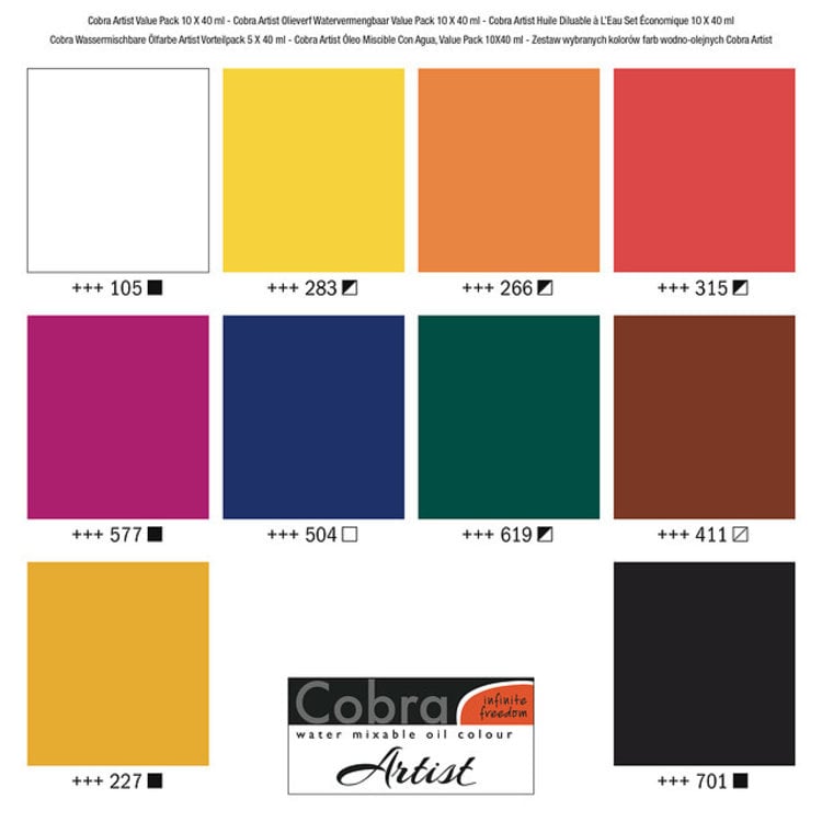 Cobra Artist Artist (watervermengbare) olieverf - value pack 10x 40ml