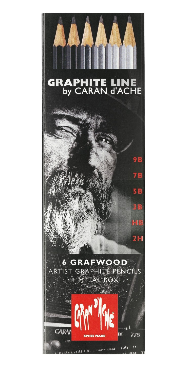 Caran d'Ache Grafwood blik met 6 grafietpotloden