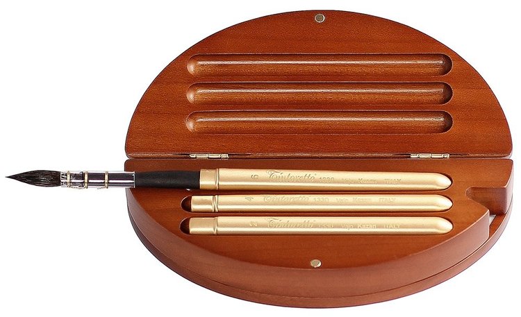 Tintoretto kersenhouten aquarel kistje met reispenselen