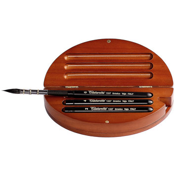 Tintoretto reispenselen in kersenhouten kist