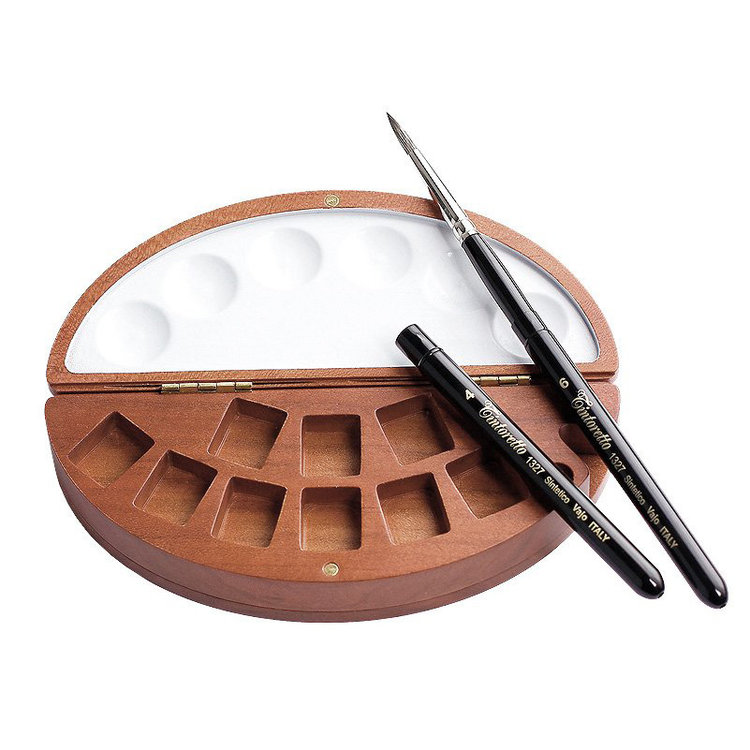 Tintoretto kersenhouten aquarel kistje met reispenselen