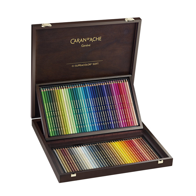 Caran d'Ache SupraColor soft aquarelpotloden 80 stuks in houten kist