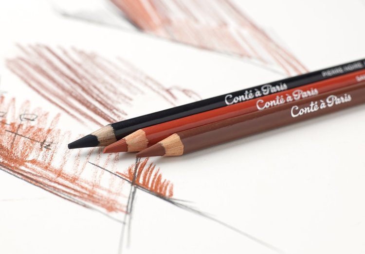 Conté à Paris schetspotloden sepia, sanguine en wit krijt