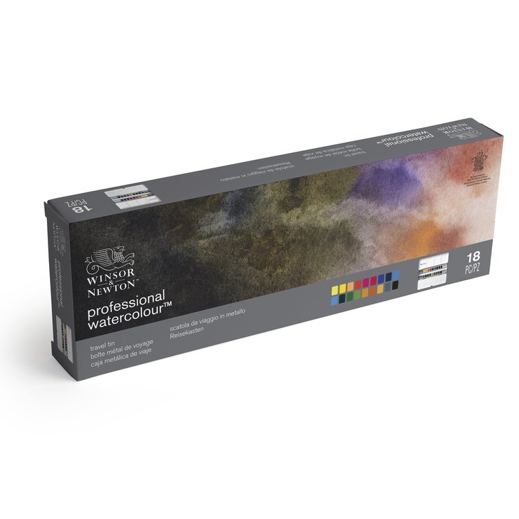 Winsor & Newton aquarelverf PRO blik met 18 napjes