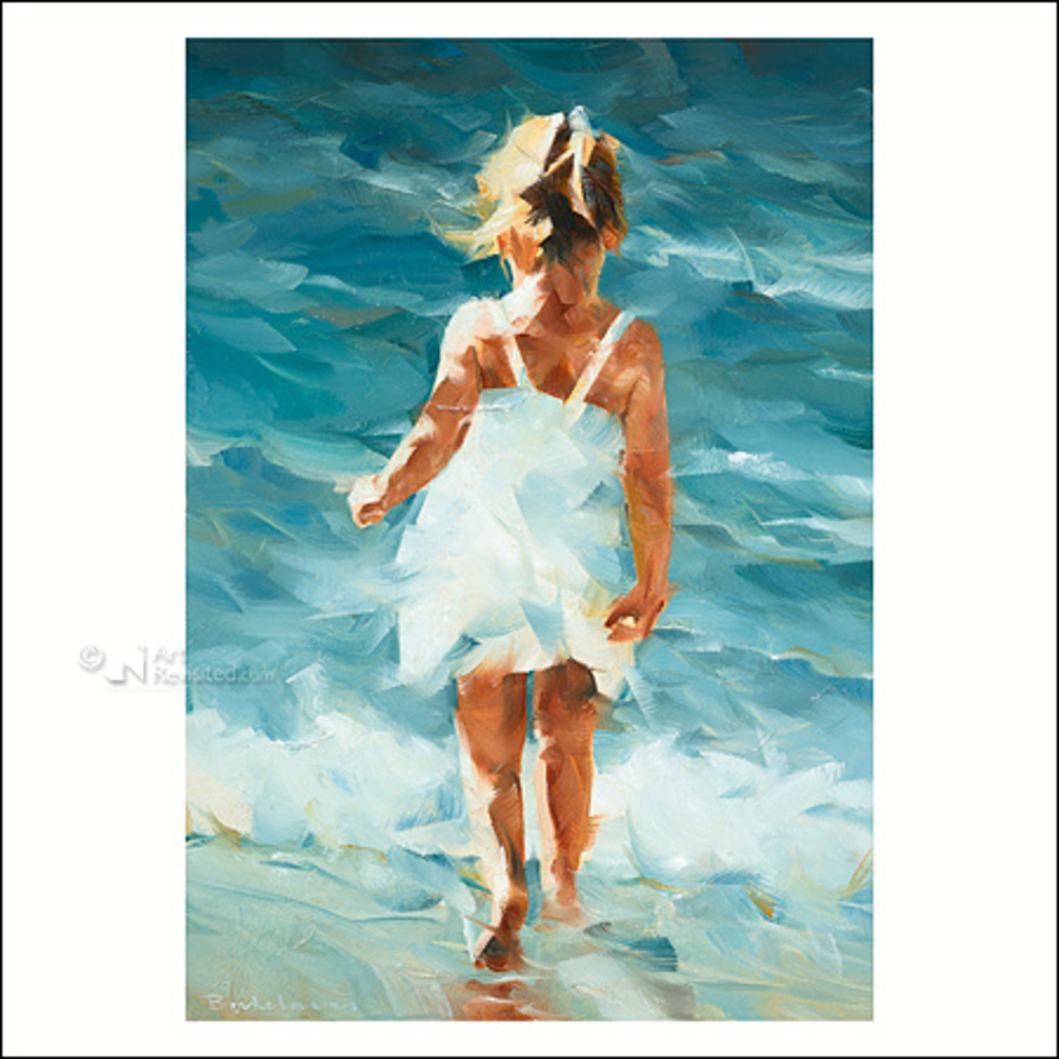 kunstkaart Dorus Brekelmans - meisje in zee - KaJa Art Material