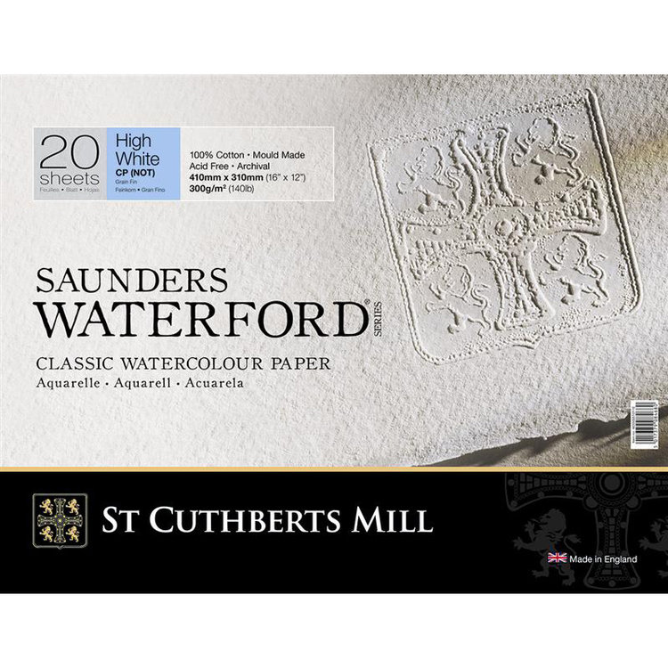 Saunders Waterford (St. Cuthberts Mill) blok 300 grams aquarelpapier HIGH White - 4 zijdig gelijmd