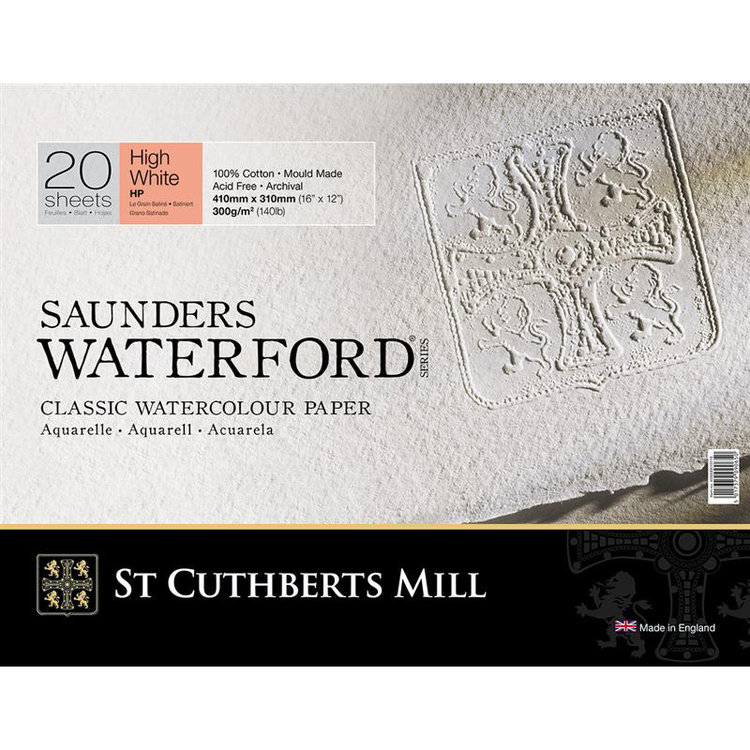 Saunders Waterford (St. Cuthberts Mill) blok 300 grams aquarelpapier HIGH White - 4 zijdig gelijmd