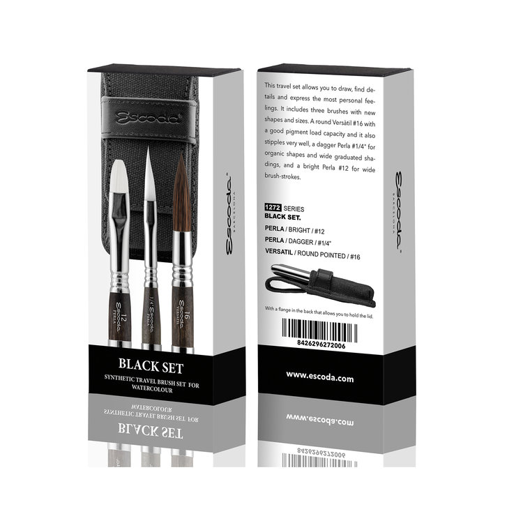 Escoda travel set aquarelpenselen BLACK