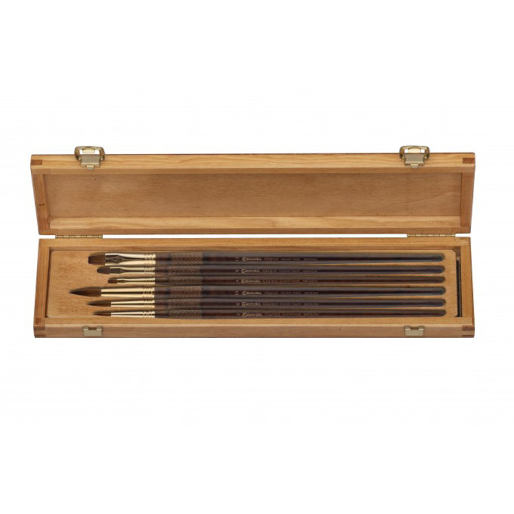 Escoda Grafilo Reserva Kolinsky olieverfpenselen in houten kist