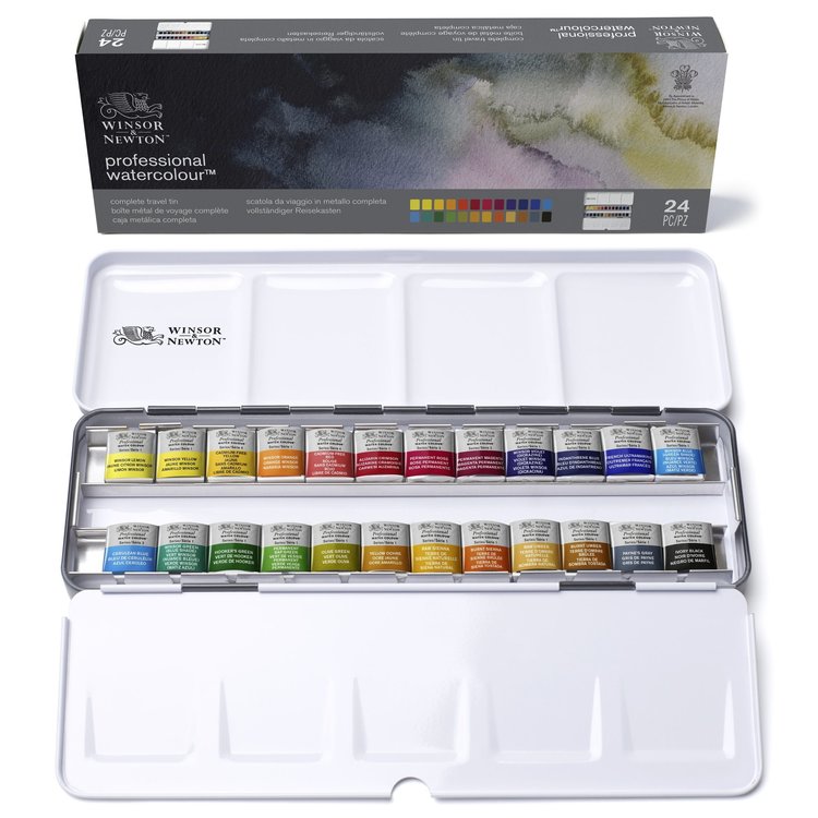 Winsor & Newton aquarelverf PRO blik met 24 napjes