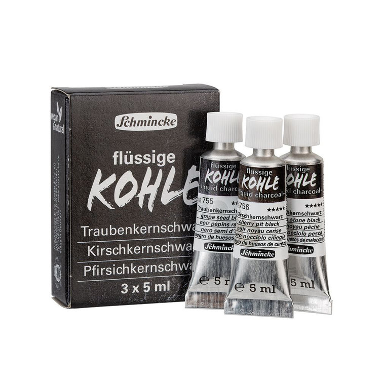 Schmincke vloeibaar houtskool 3 tubes van 5ml