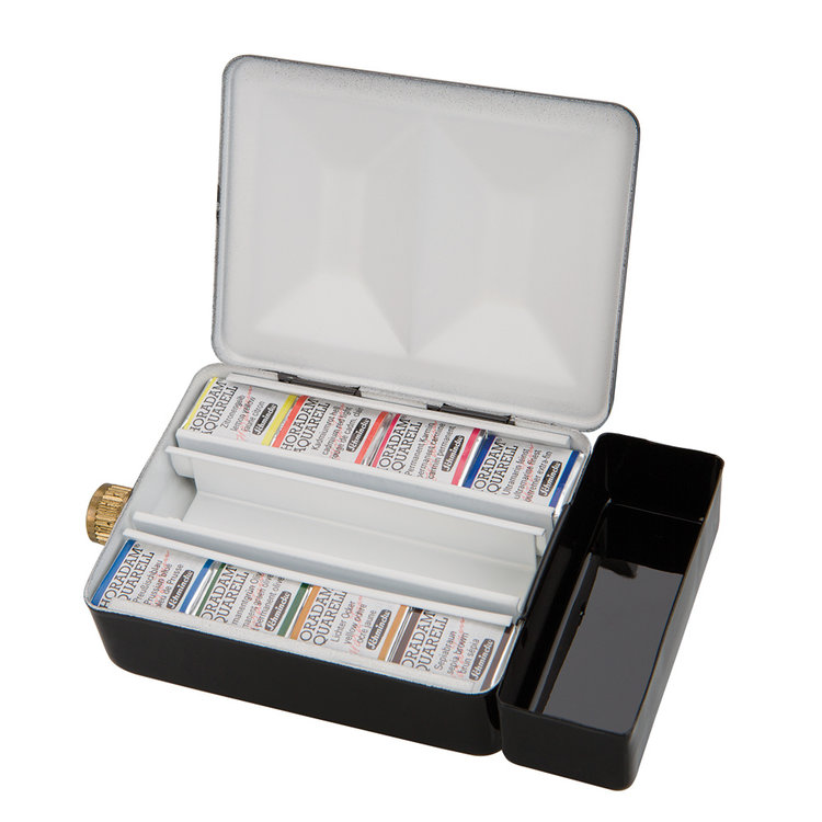 Schmincke (Horadam) blik 8 halve napjes aquarelverf en waterreservoir