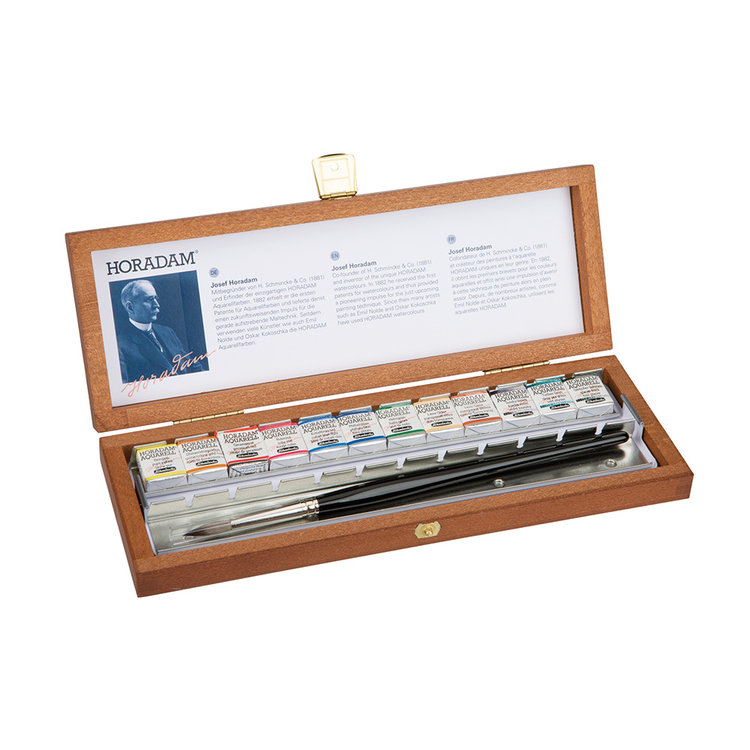 Schmincke (Horadam) houten kistje met 12 napjes en penseel